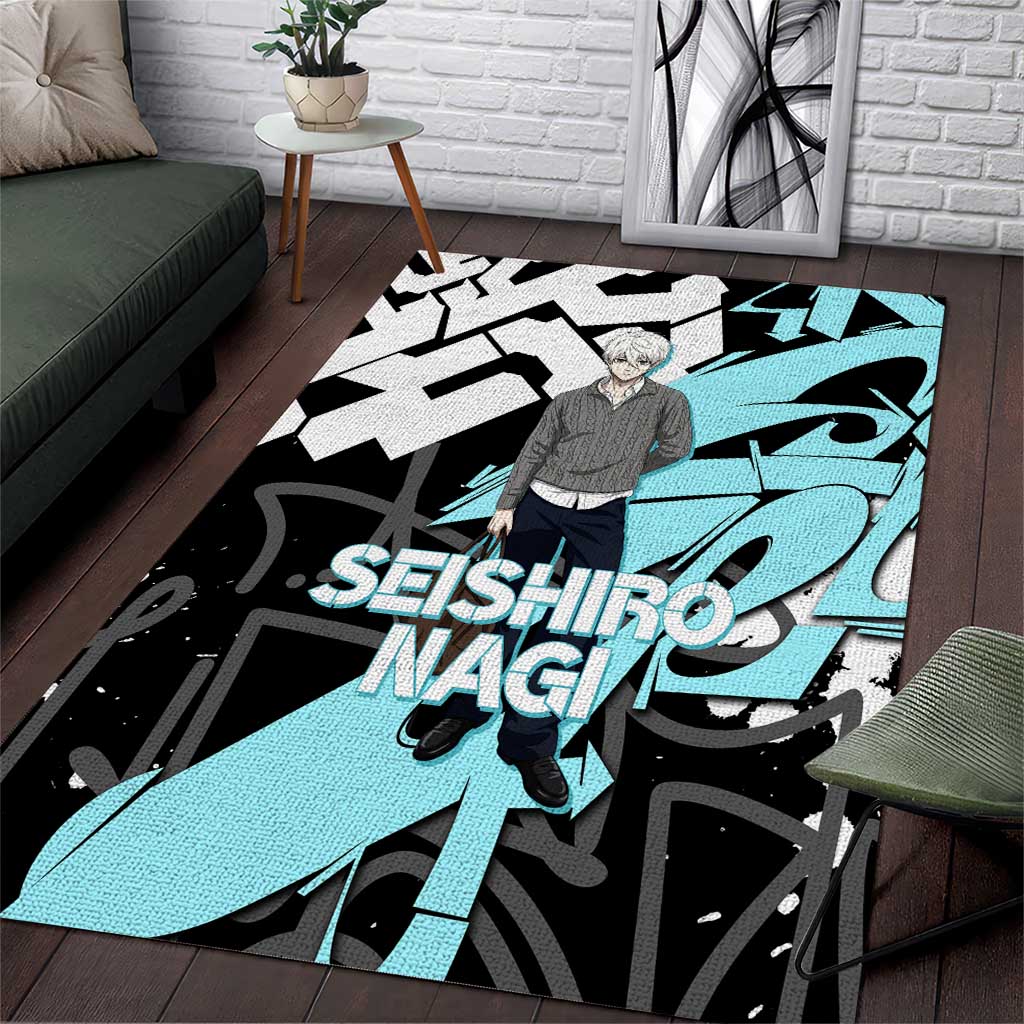 Seishiro Nagi Blue Lock Area Rug Light Blue Graffiti Anime Style