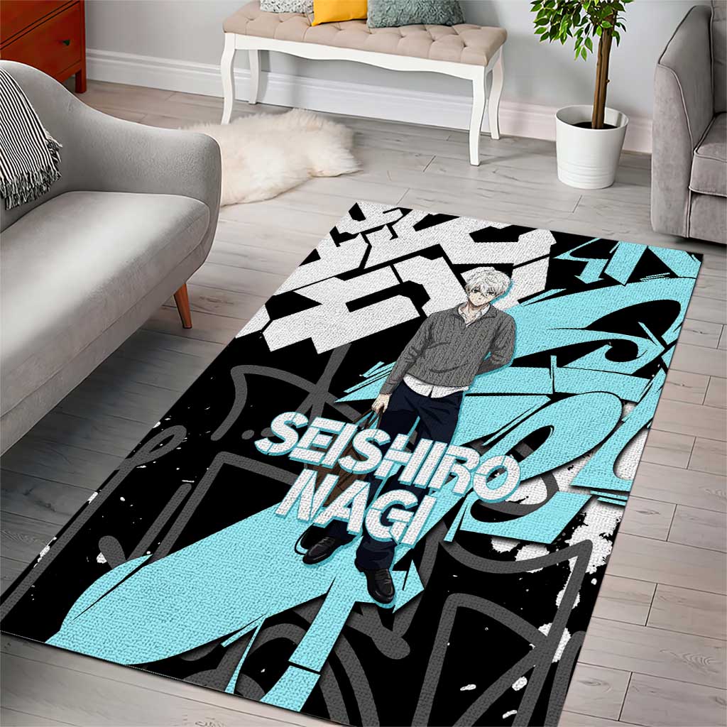 Seishiro Nagi Blue Lock Area Rug Light Blue Graffiti Anime Style