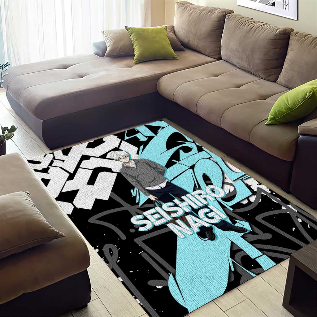 Seishiro Nagi Blue Lock Area Rug Light Blue Graffiti Anime Style