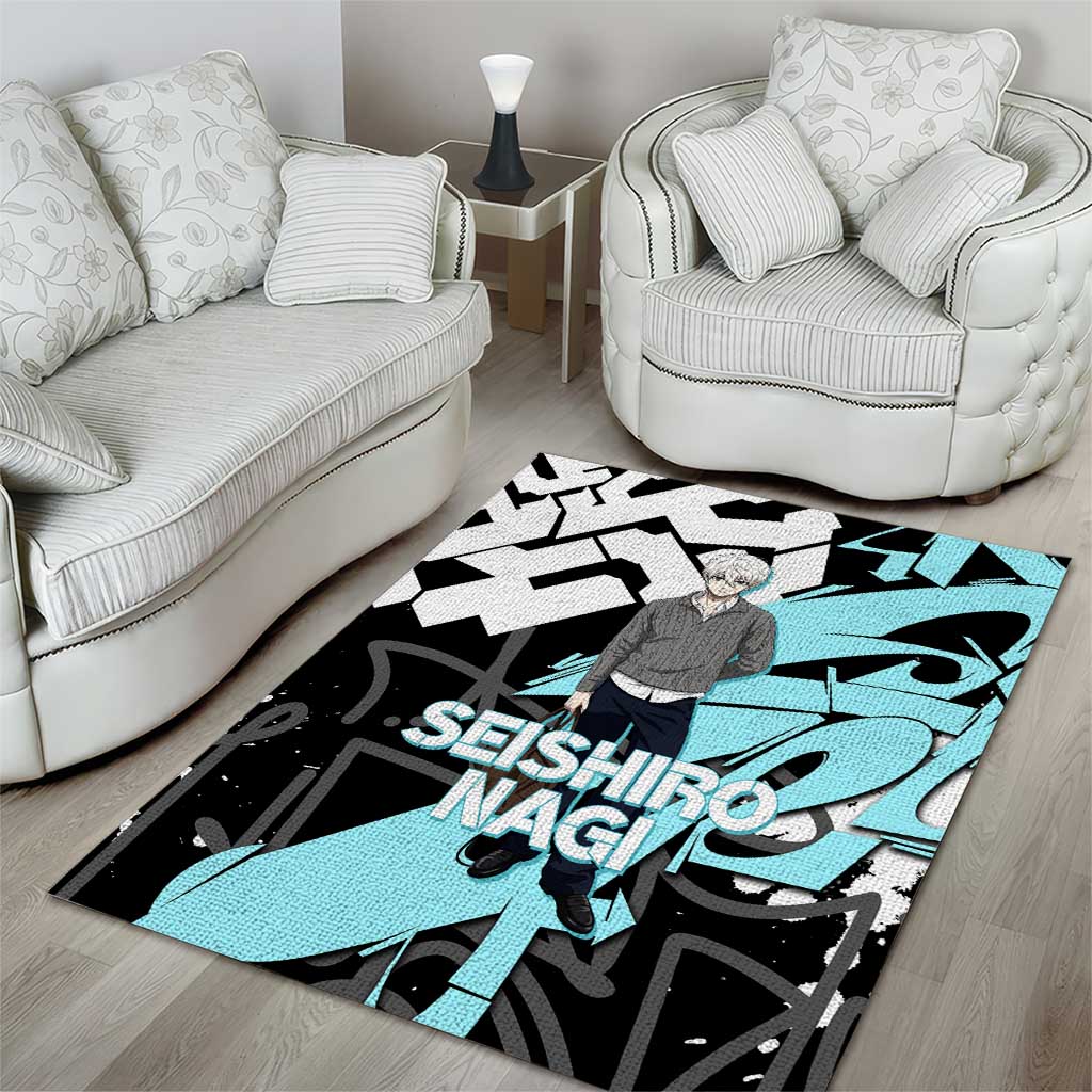 Seishiro Nagi Blue Lock Area Rug Light Blue Graffiti Anime Style