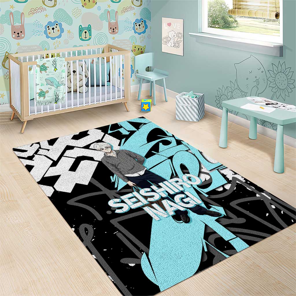 Seishiro Nagi Blue Lock Area Rug Light Blue Graffiti Anime Style
