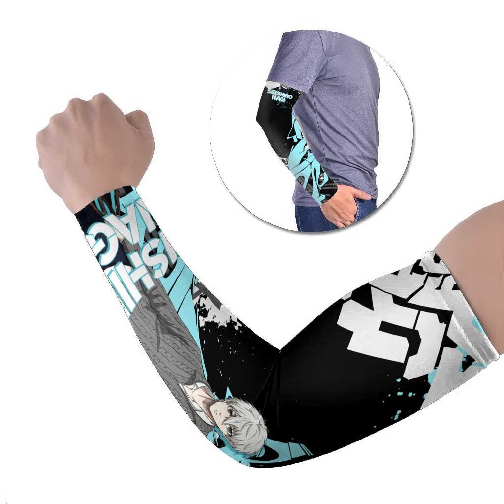 Seishiro Nagi Blue Lock Arm Sleeves Light Blue Graffiti Anime Style
