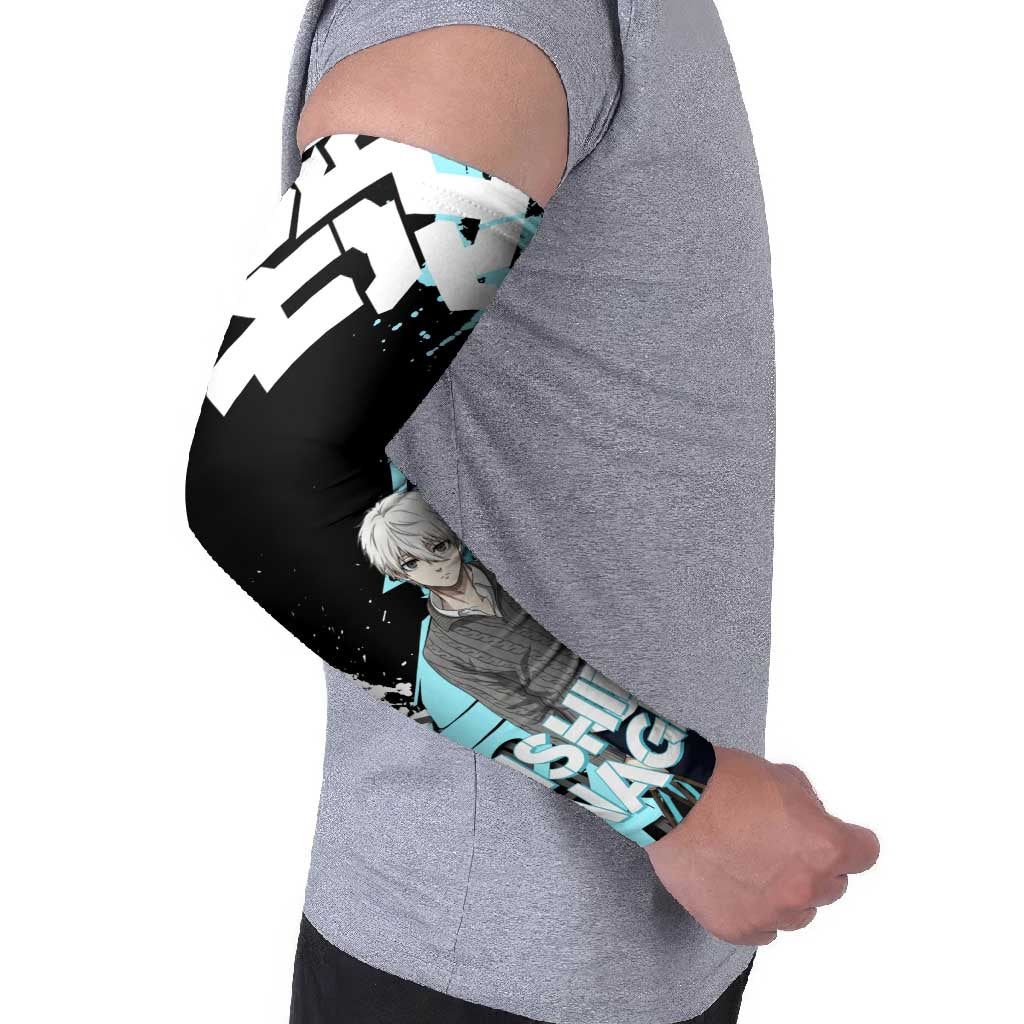 Seishiro Nagi Blue Lock Arm Sleeves Light Blue Graffiti Anime Style