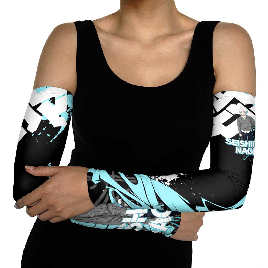 Seishiro Nagi Blue Lock Arm Sleeves Light Blue Graffiti Anime Style