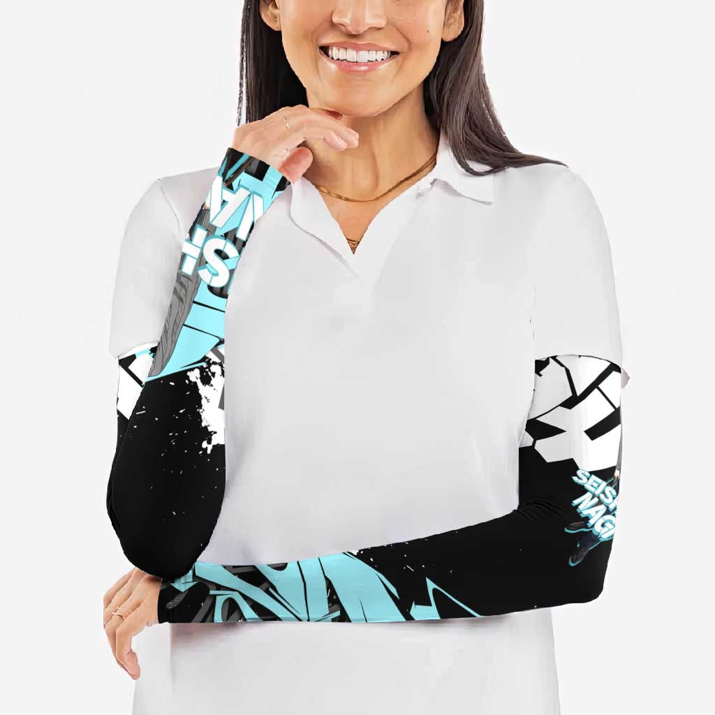 Seishiro Nagi Blue Lock Arm Sleeves Light Blue Graffiti Anime Style