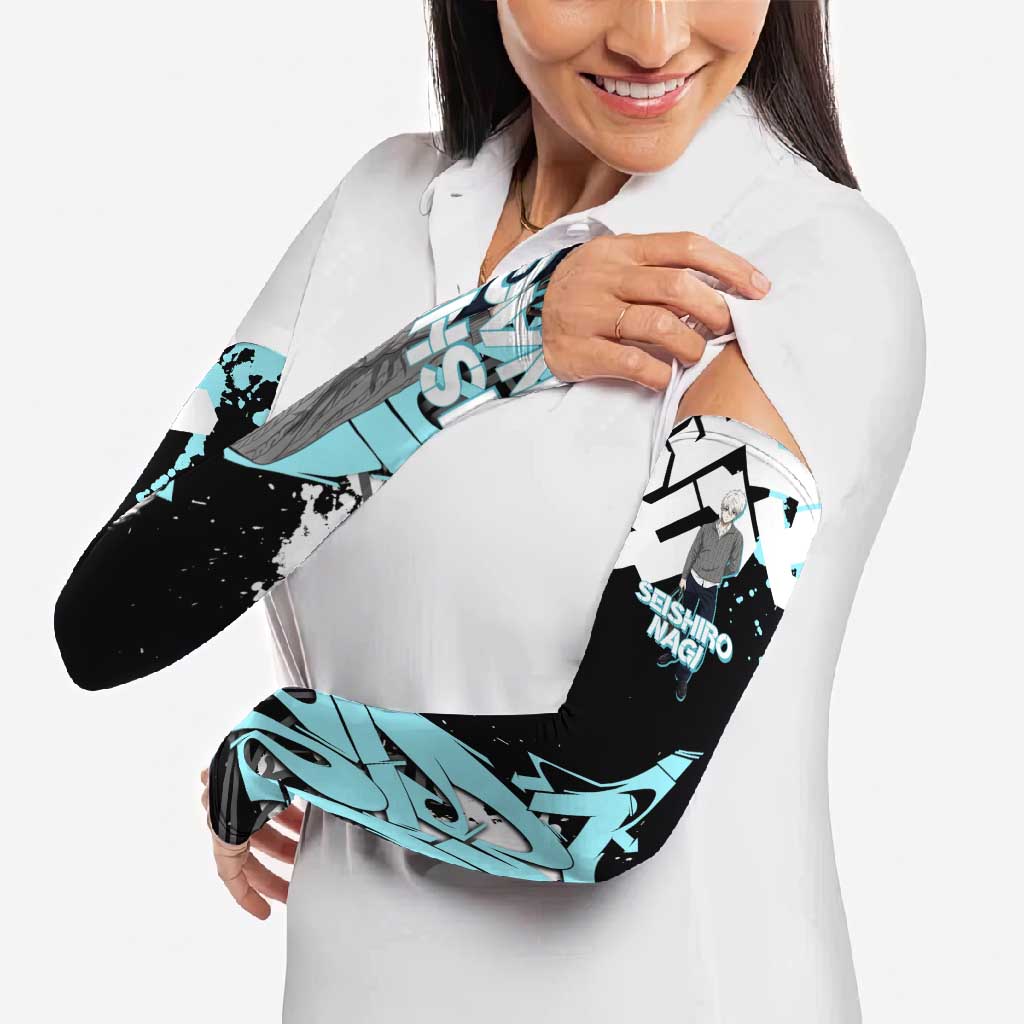 Seishiro Nagi Blue Lock Arm Sleeves Light Blue Graffiti Anime Style