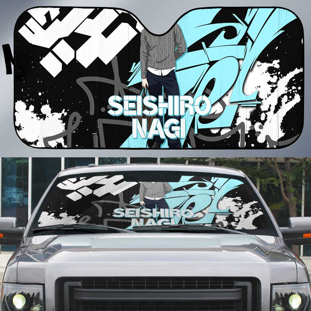 Seishiro Nagi Blue Lock Auto Sun Shade Light Blue Graffiti Anime Style