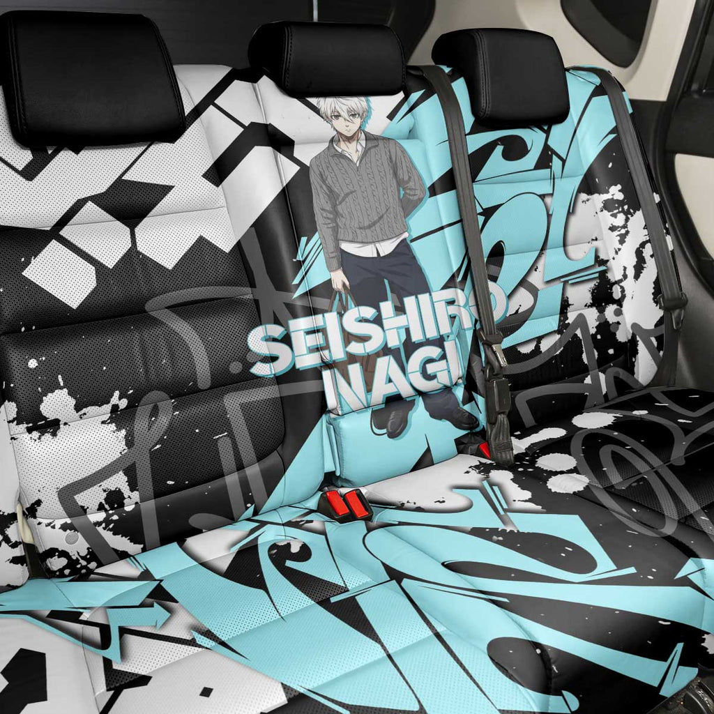 Seishiro Nagi Blue Lock Back Car Seat Cover Light Blue Graffiti Anime Style