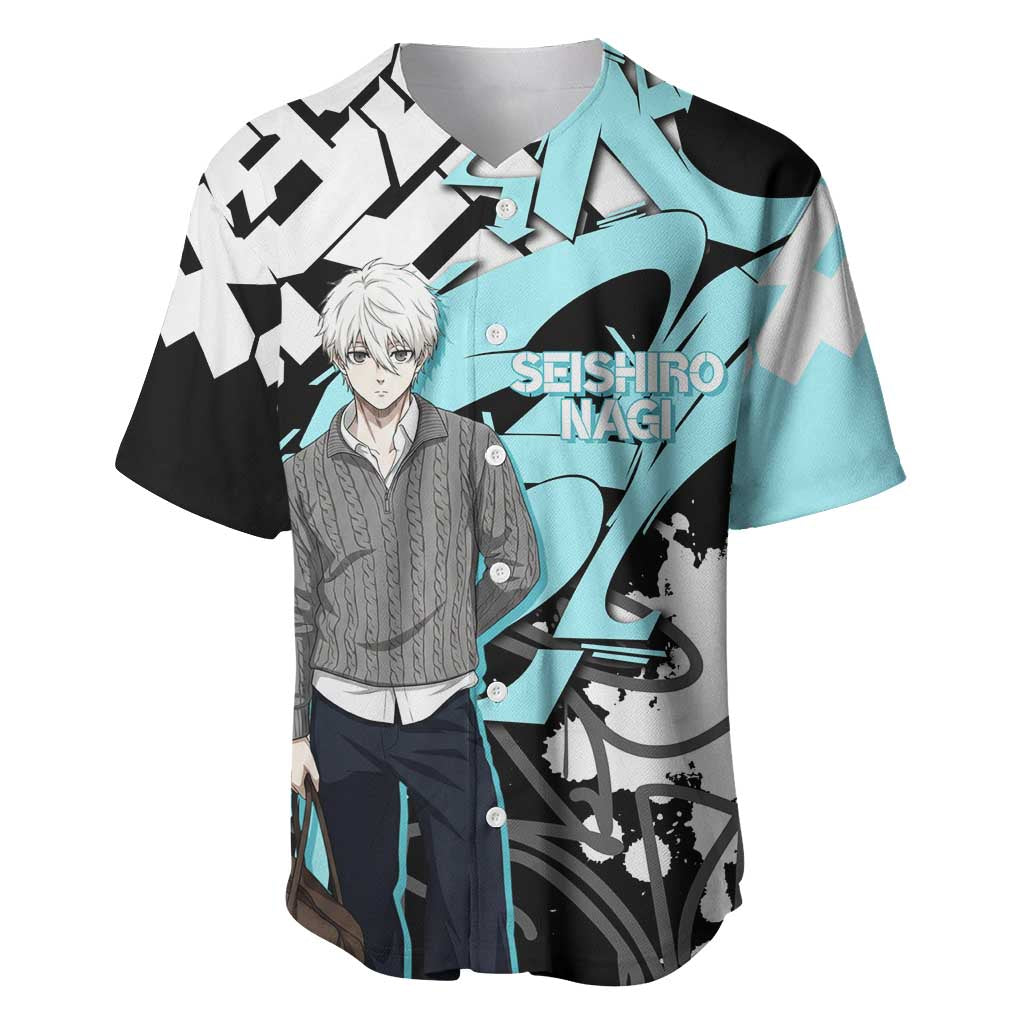 Seishiro Nagi Blue Lock Baseball Jersey Light Blue Graffiti Anime Style