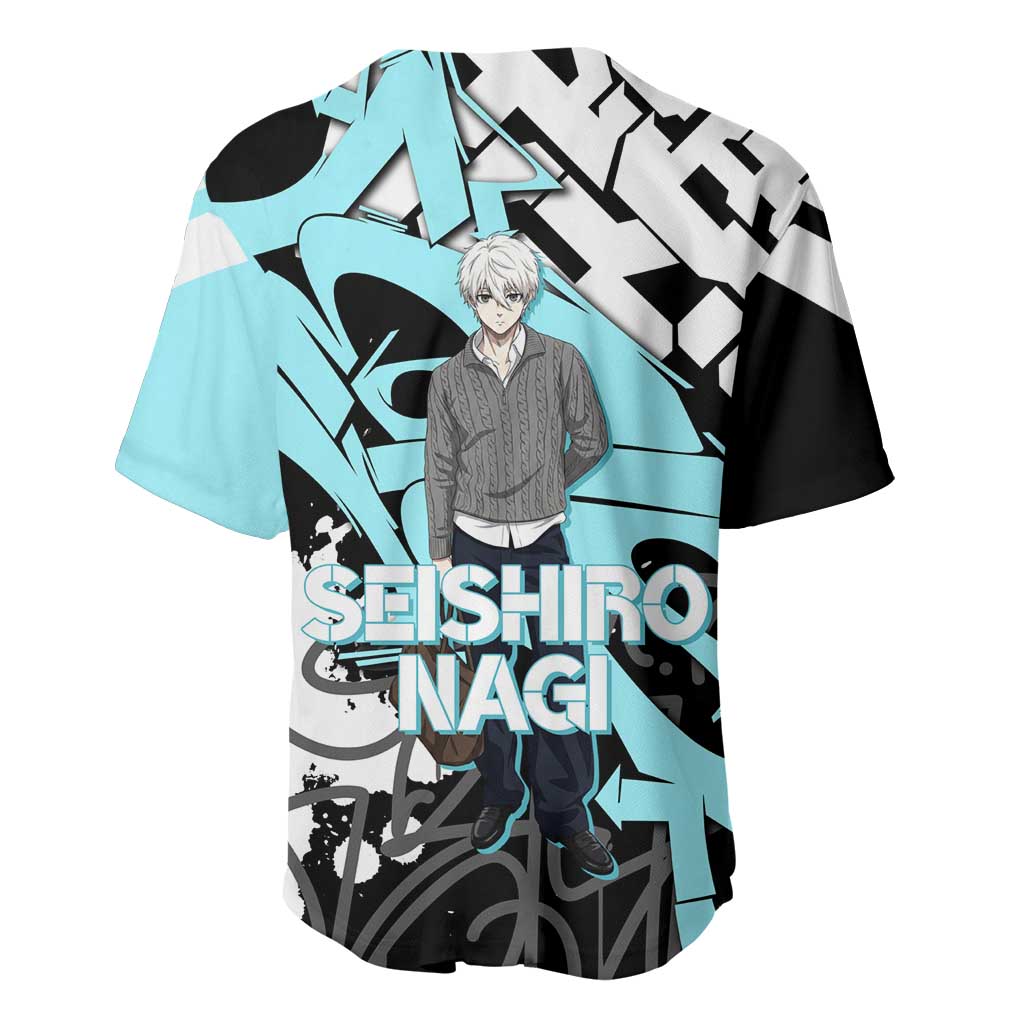 Seishiro Nagi Blue Lock Baseball Jersey Light Blue Graffiti Anime Style