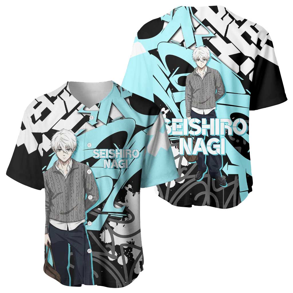 Seishiro Nagi Blue Lock Baseball Jersey Light Blue Graffiti Anime Style
