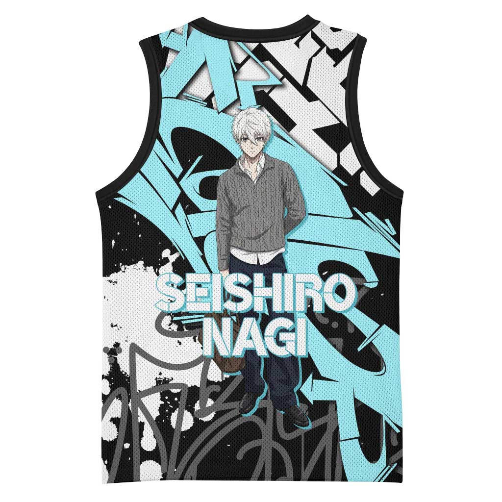 Seishiro Nagi Blue Lock Basketball Jersey Light Blue Graffiti Anime Style