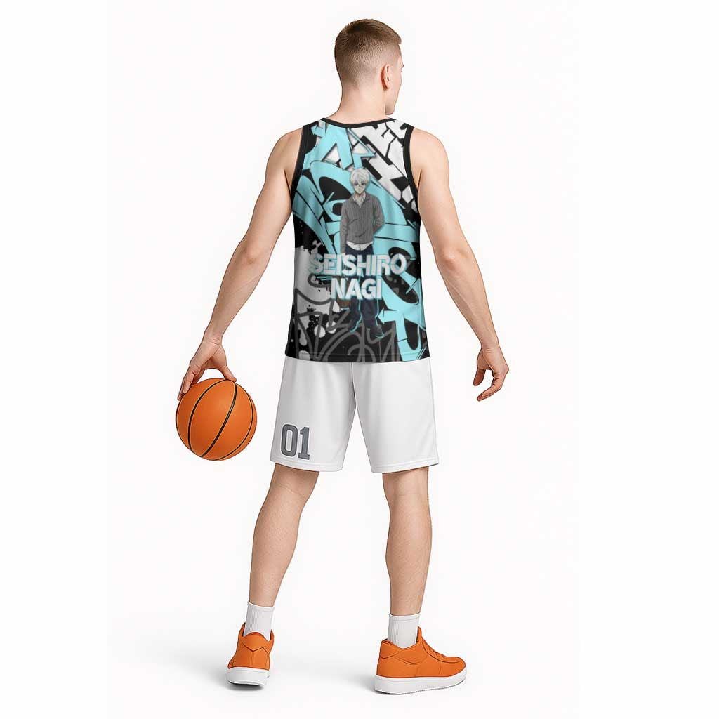 Seishiro Nagi Blue Lock Basketball Jersey Light Blue Graffiti Anime Style