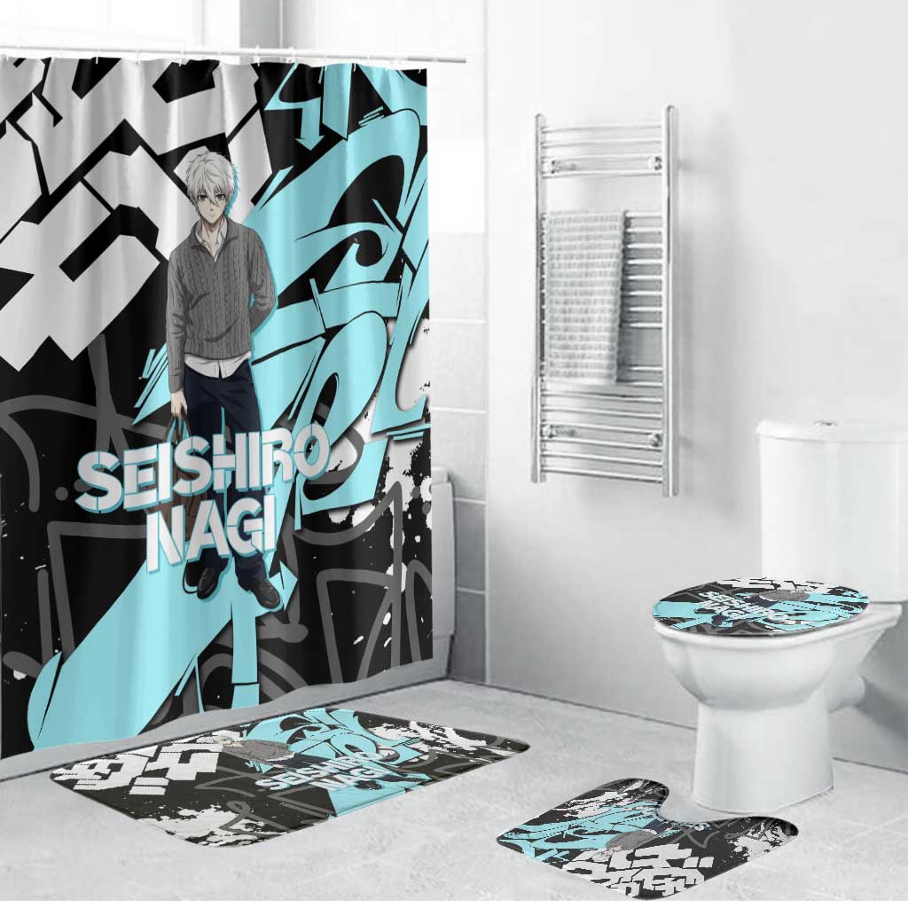 Seishiro Nagi Blue Lock Bathroom Set Light Blue Graffiti Anime Style