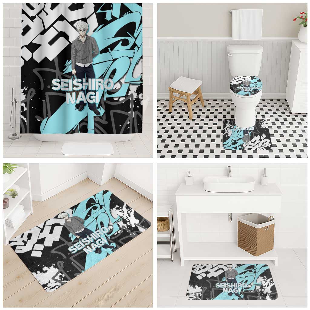 Seishiro Nagi Blue Lock Bathroom Set Light Blue Graffiti Anime Style