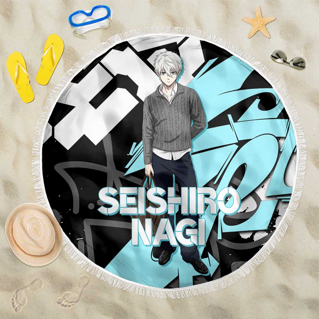 Seishiro Nagi Blue Lock Beach Blanket Light Blue Graffiti Anime Style
