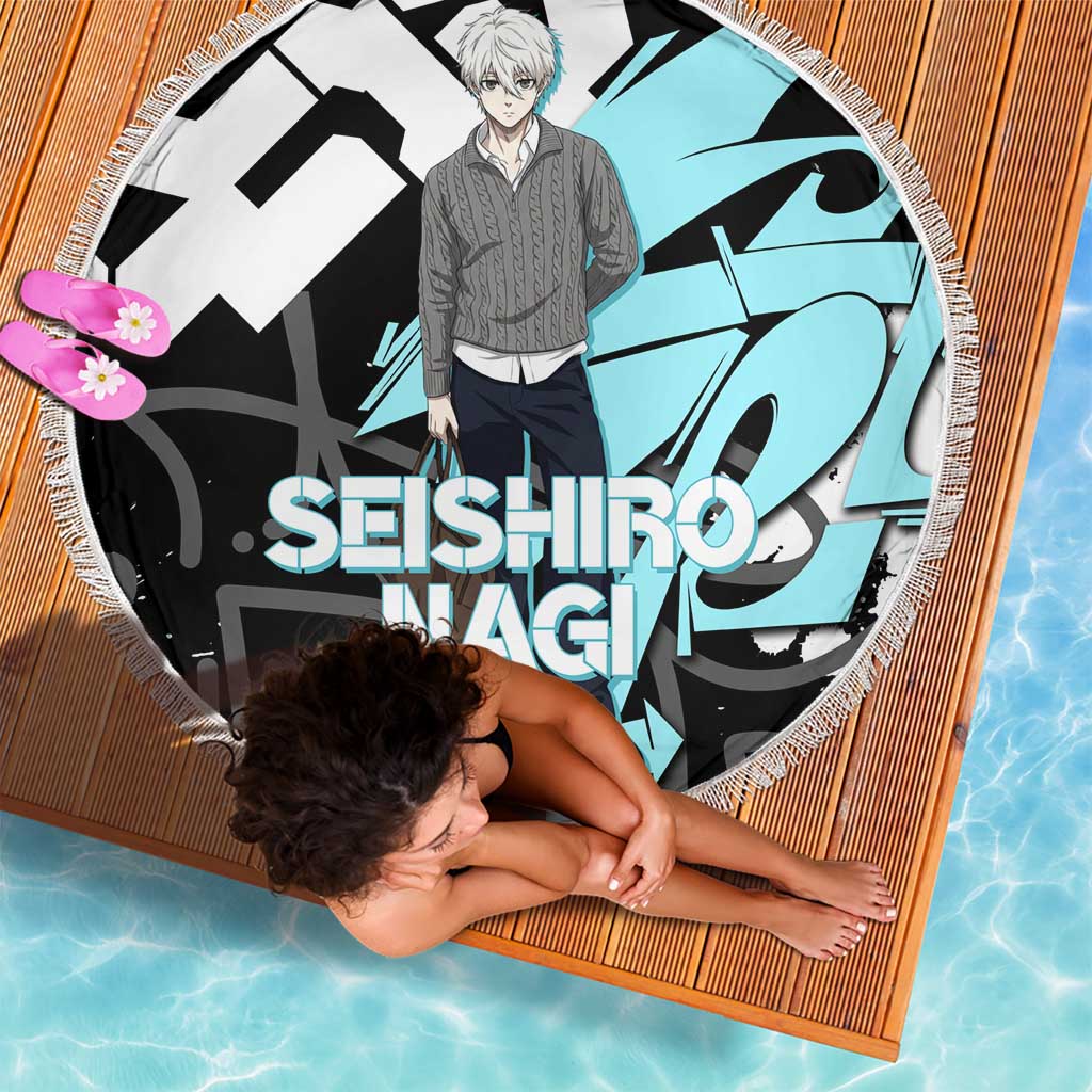 Seishiro Nagi Blue Lock Beach Blanket Light Blue Graffiti Anime Style