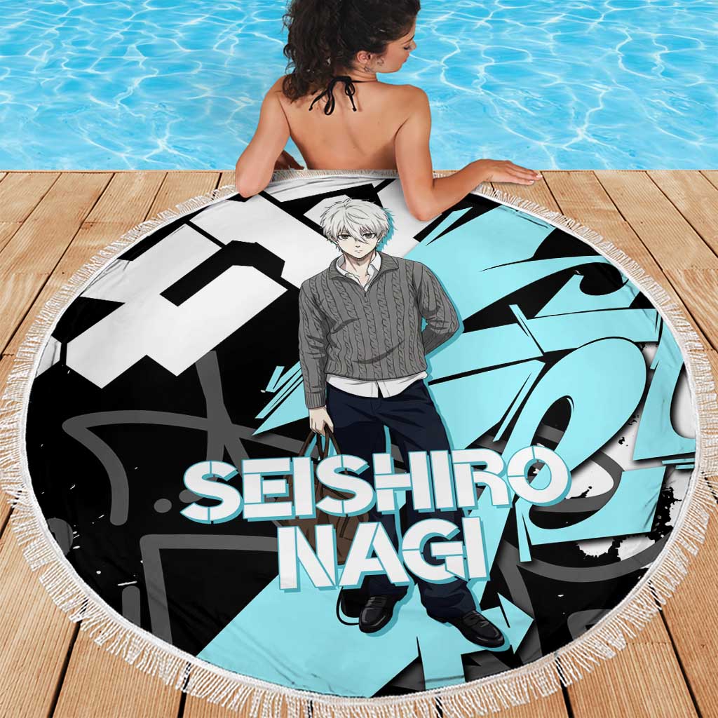 Seishiro Nagi Blue Lock Beach Blanket Light Blue Graffiti Anime Style