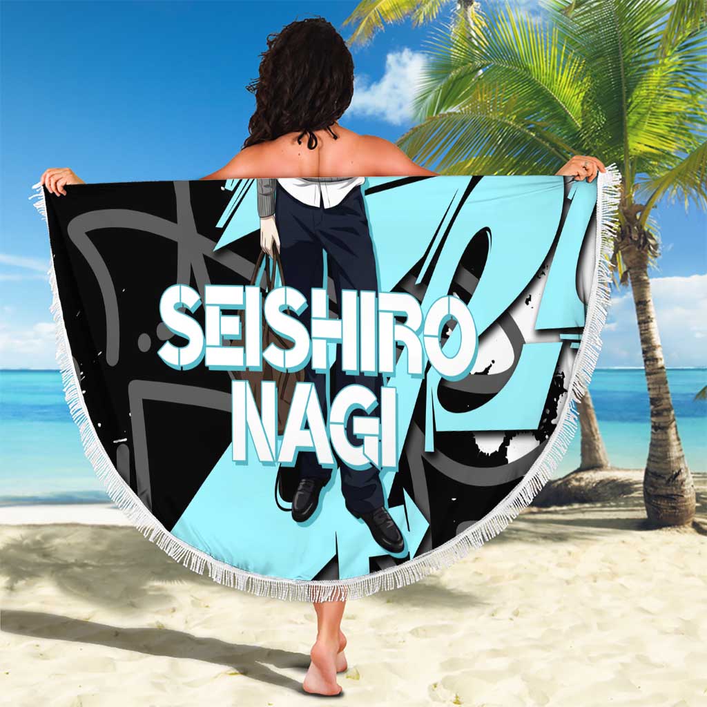 Seishiro Nagi Blue Lock Beach Blanket Light Blue Graffiti Anime Style