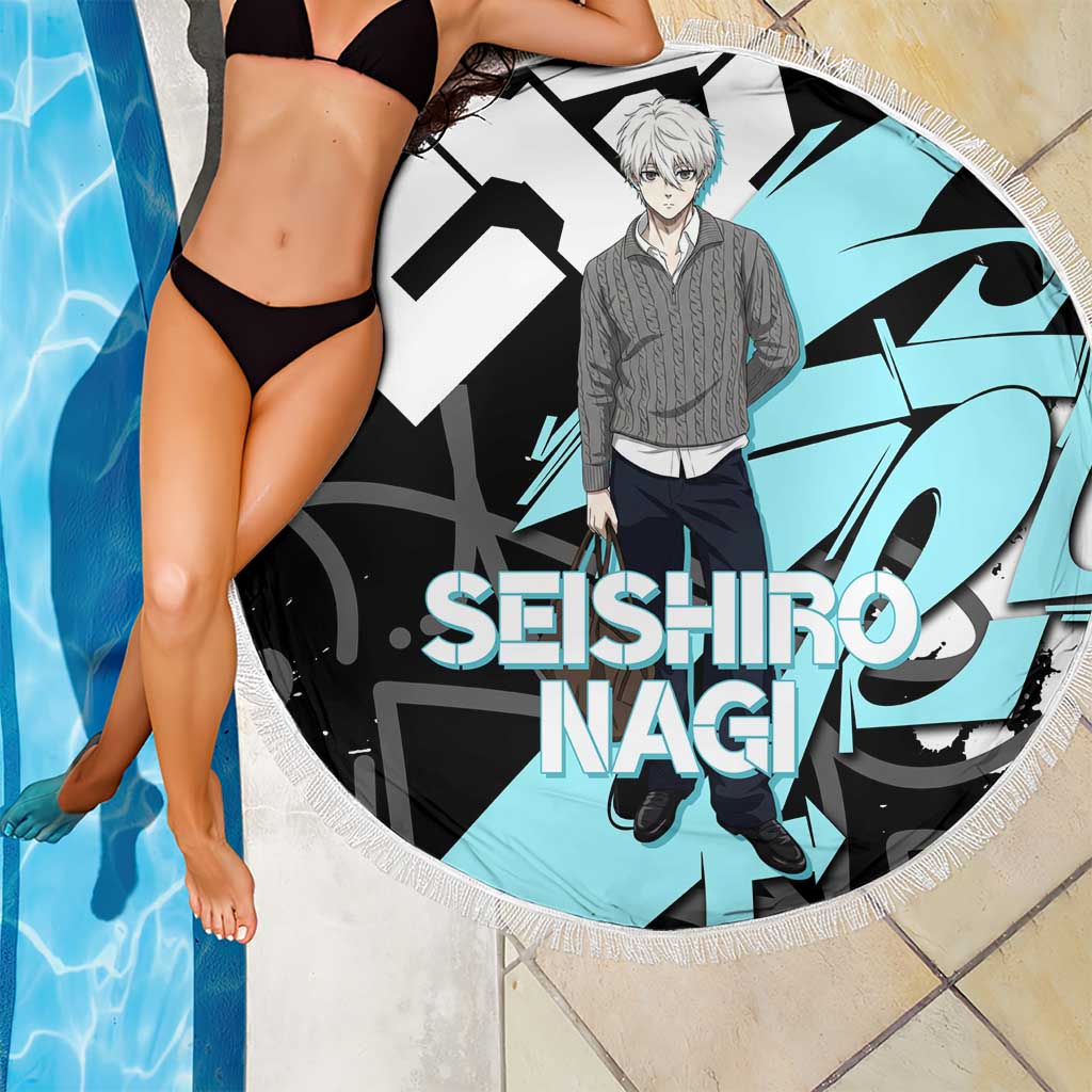 Seishiro Nagi Blue Lock Beach Blanket Light Blue Graffiti Anime Style