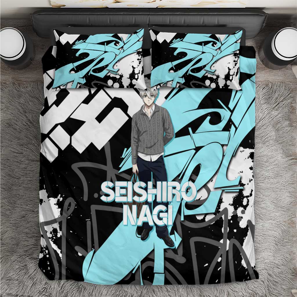 Seishiro Nagi Blue Lock Bedding Set Light Blue Graffiti Anime Style