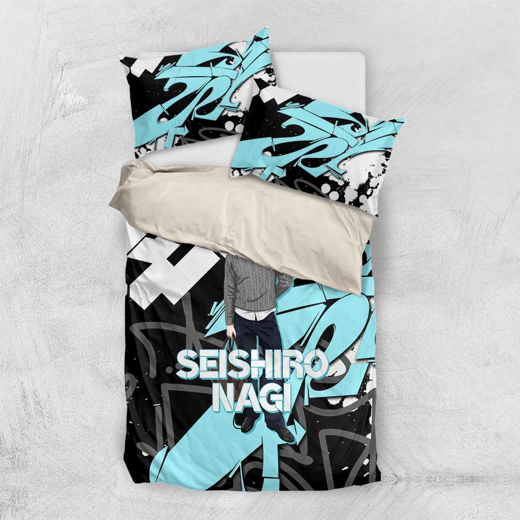 Seishiro Nagi Blue Lock Bedding Set Light Blue Graffiti Anime Style