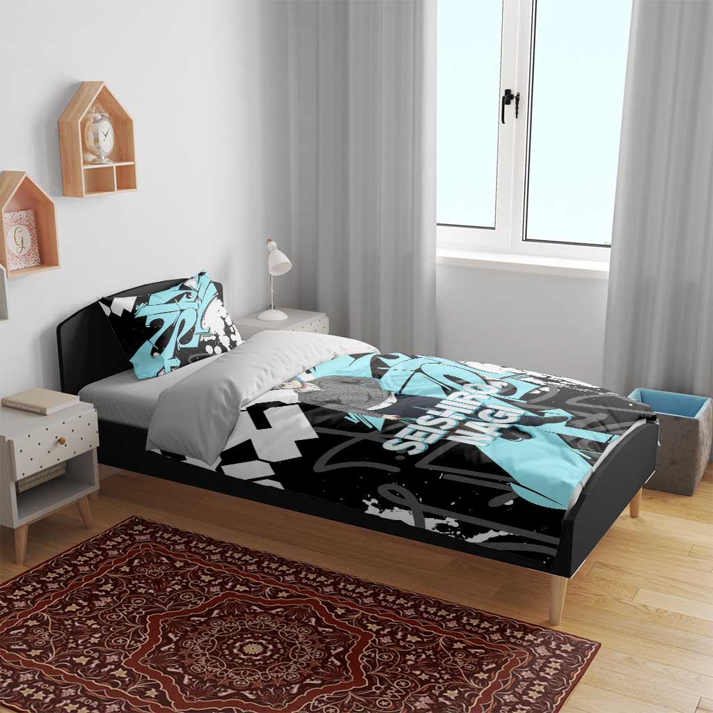Seishiro Nagi Blue Lock Bedding Set Light Blue Graffiti Anime Style