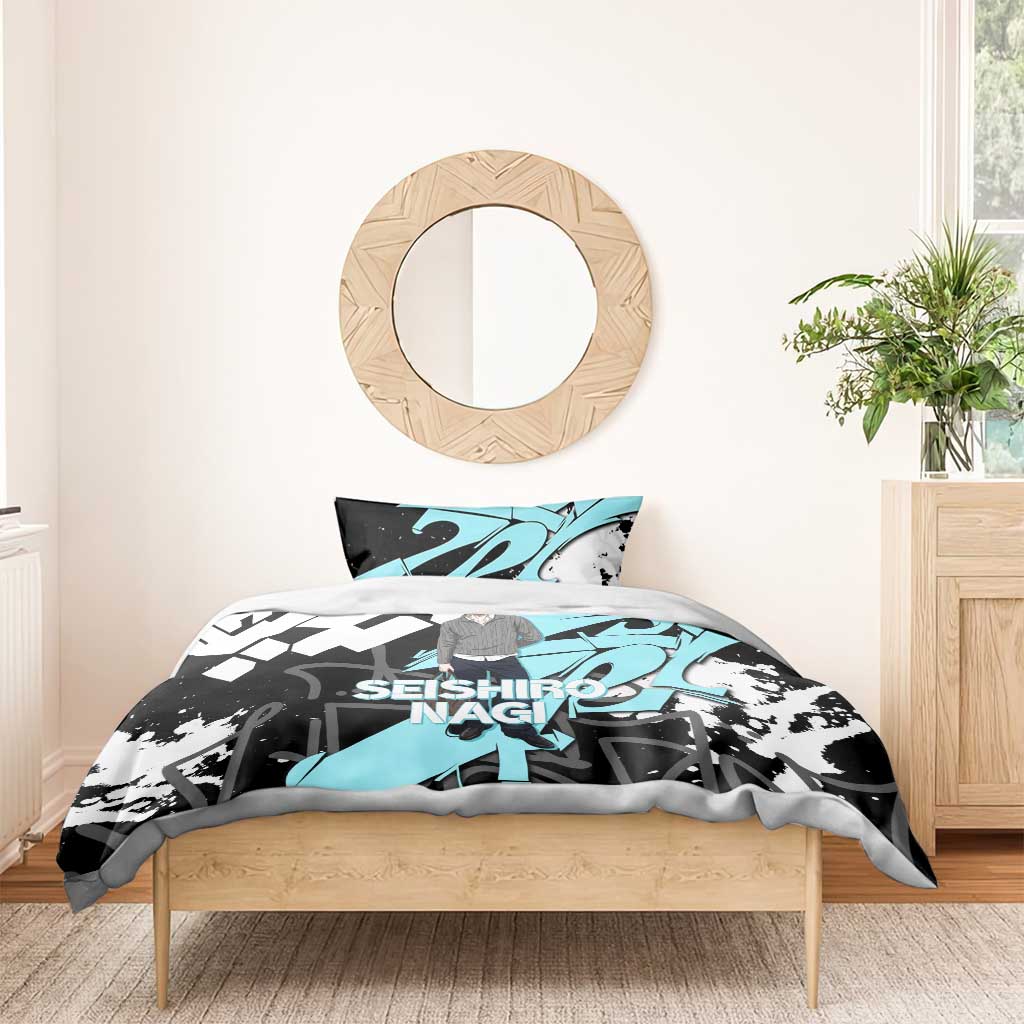 Seishiro Nagi Blue Lock Bedding Set Light Blue Graffiti Anime Style