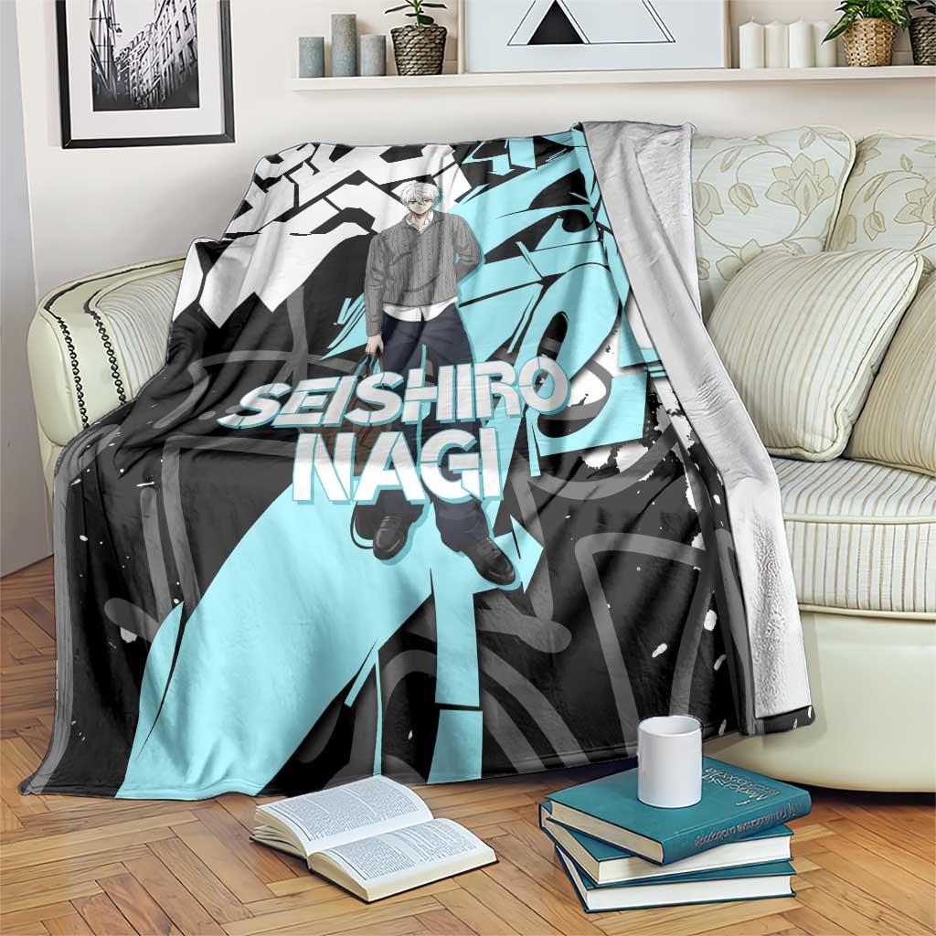 Seishiro Nagi Blue Lock Blanket Light Blue Graffiti Anime Style