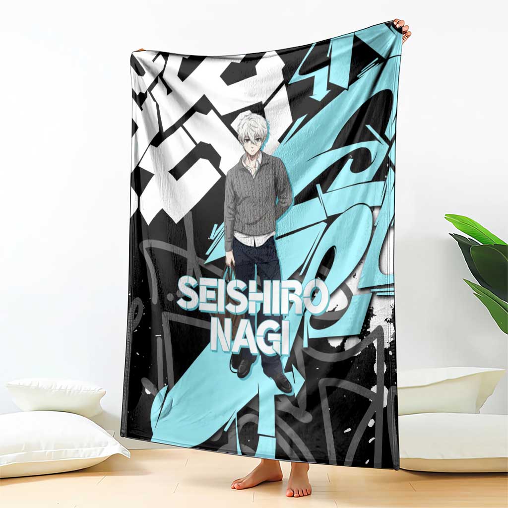 Seishiro Nagi Blue Lock Blanket Light Blue Graffiti Anime Style