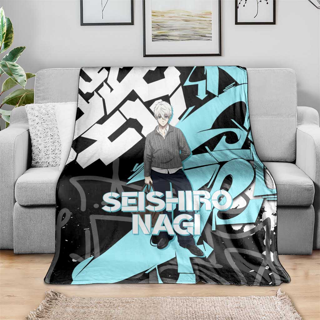 Seishiro Nagi Blue Lock Blanket Light Blue Graffiti Anime Style
