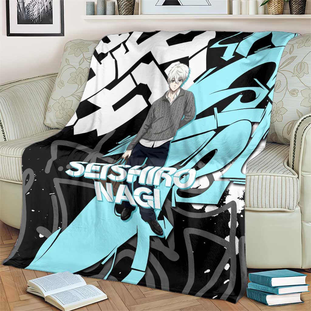 Seishiro Nagi Blue Lock Blanket Light Blue Graffiti Anime Style