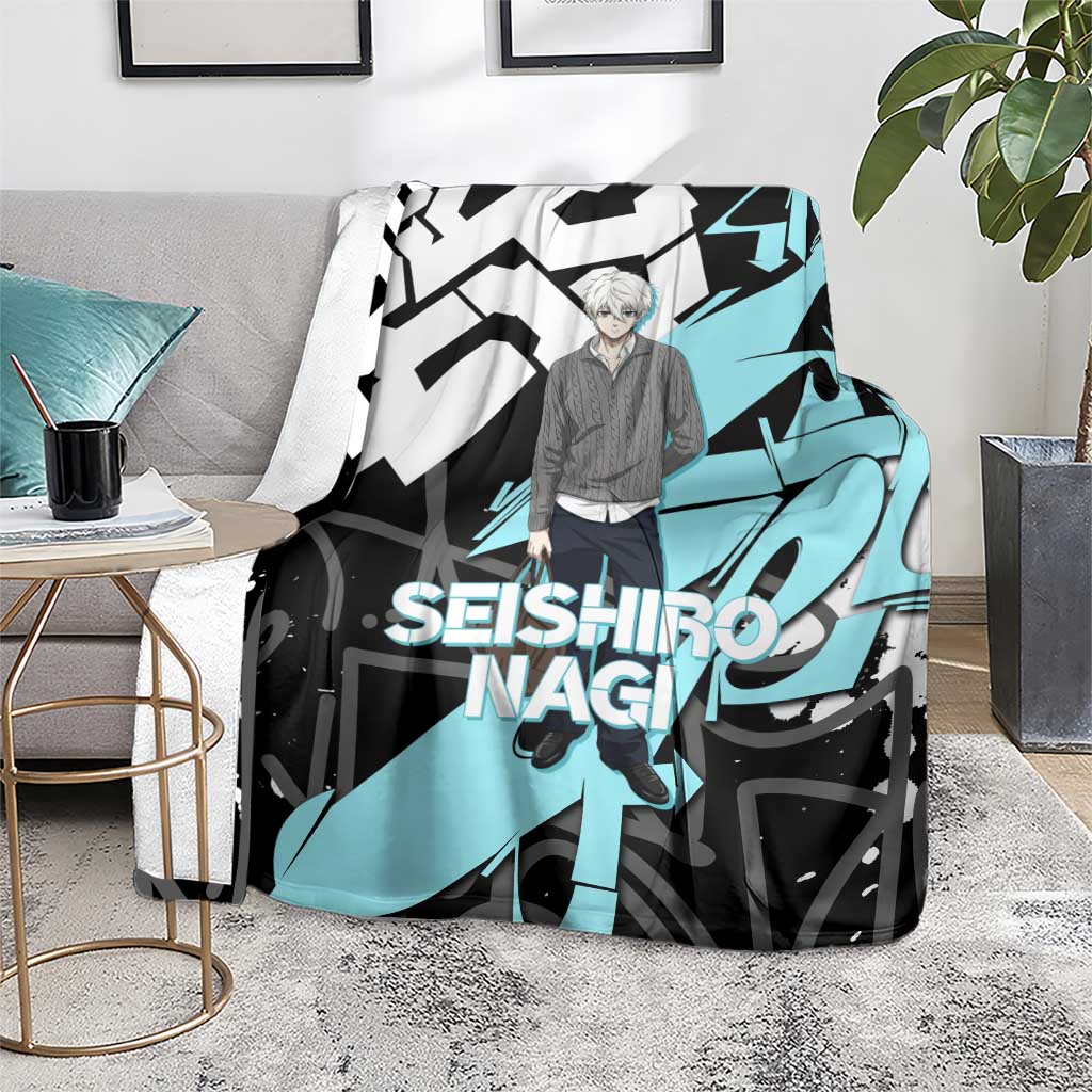 Seishiro Nagi Blue Lock Blanket Light Blue Graffiti Anime Style