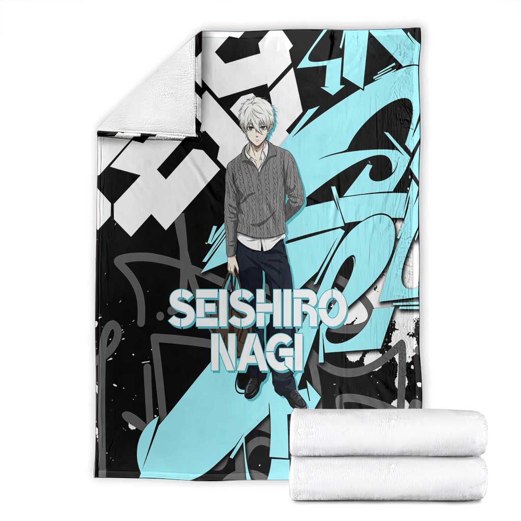 Seishiro Nagi Blue Lock Blanket Light Blue Graffiti Anime Style