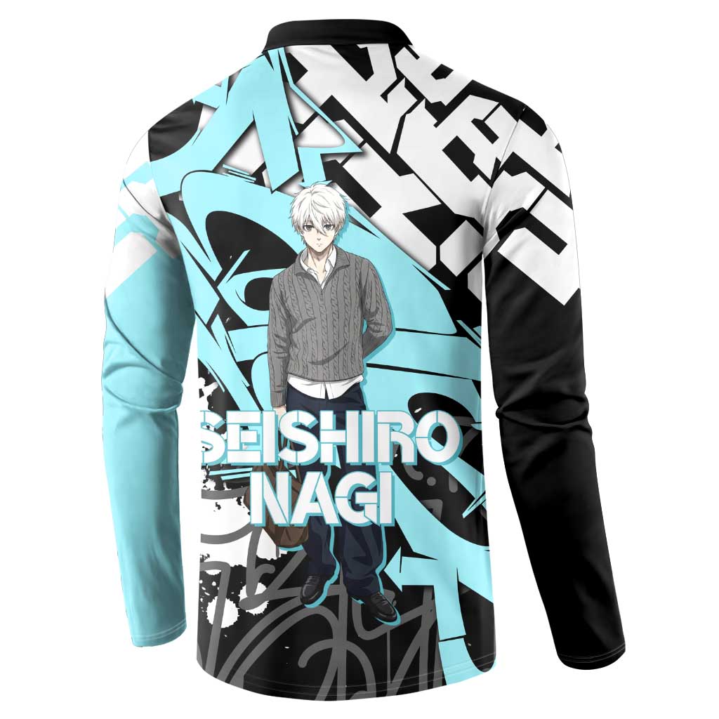Seishiro Nagi Blue Lock Button Sweatshirt Light Blue Graffiti Anime Style