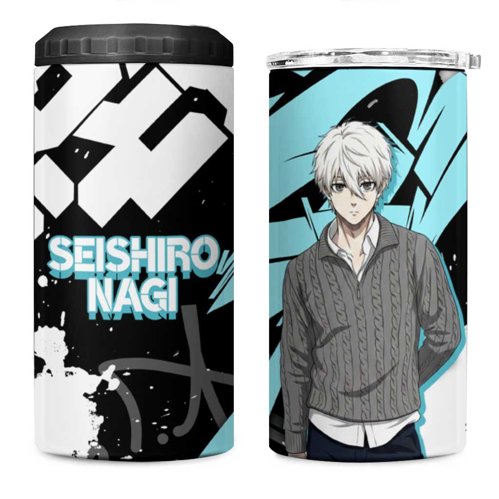 Seishiro Nagi Blue Lock 4 in 1 Can Cooler Tumbler Light Blue Graffiti Anime Style