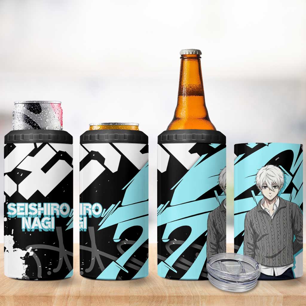 Seishiro Nagi Blue Lock 4 in 1 Can Cooler Tumbler Light Blue Graffiti Anime Style