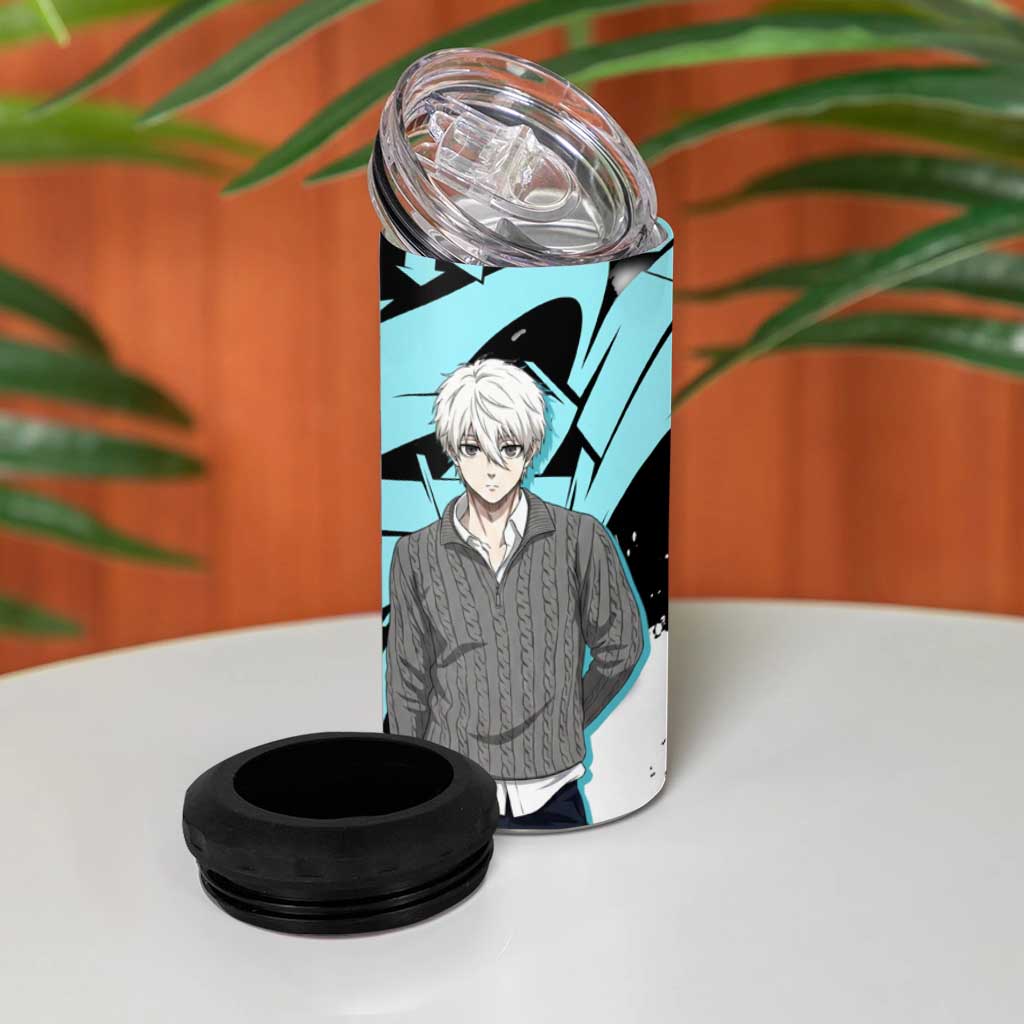 Seishiro Nagi Blue Lock 4 in 1 Can Cooler Tumbler Light Blue Graffiti Anime Style