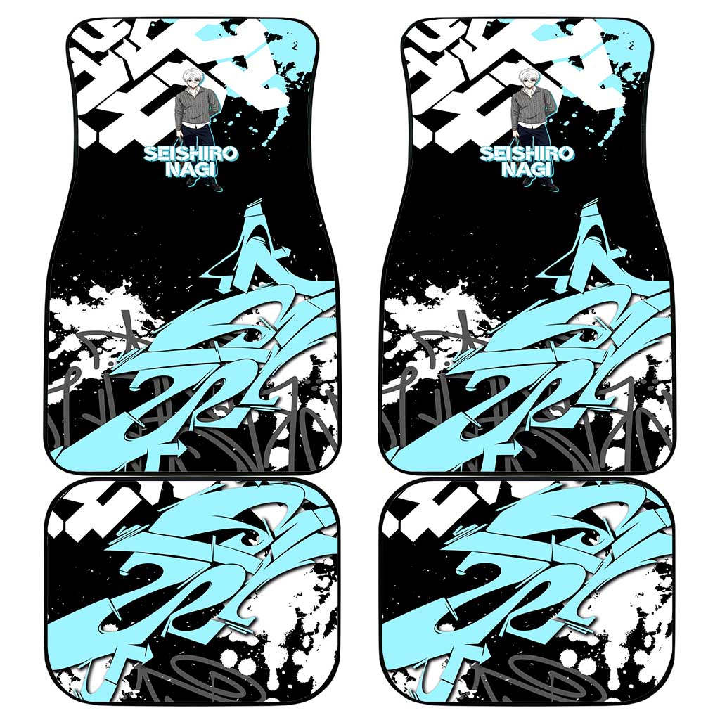 Seishiro Nagi Blue Lock Car Mats Light Blue Graffiti Anime Style