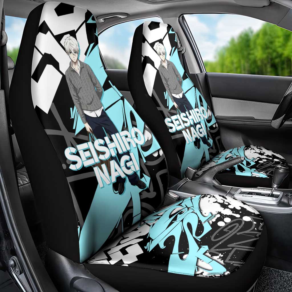 Seishiro Nagi Blue Lock Car Seat Cover Light Blue Graffiti Anime Style