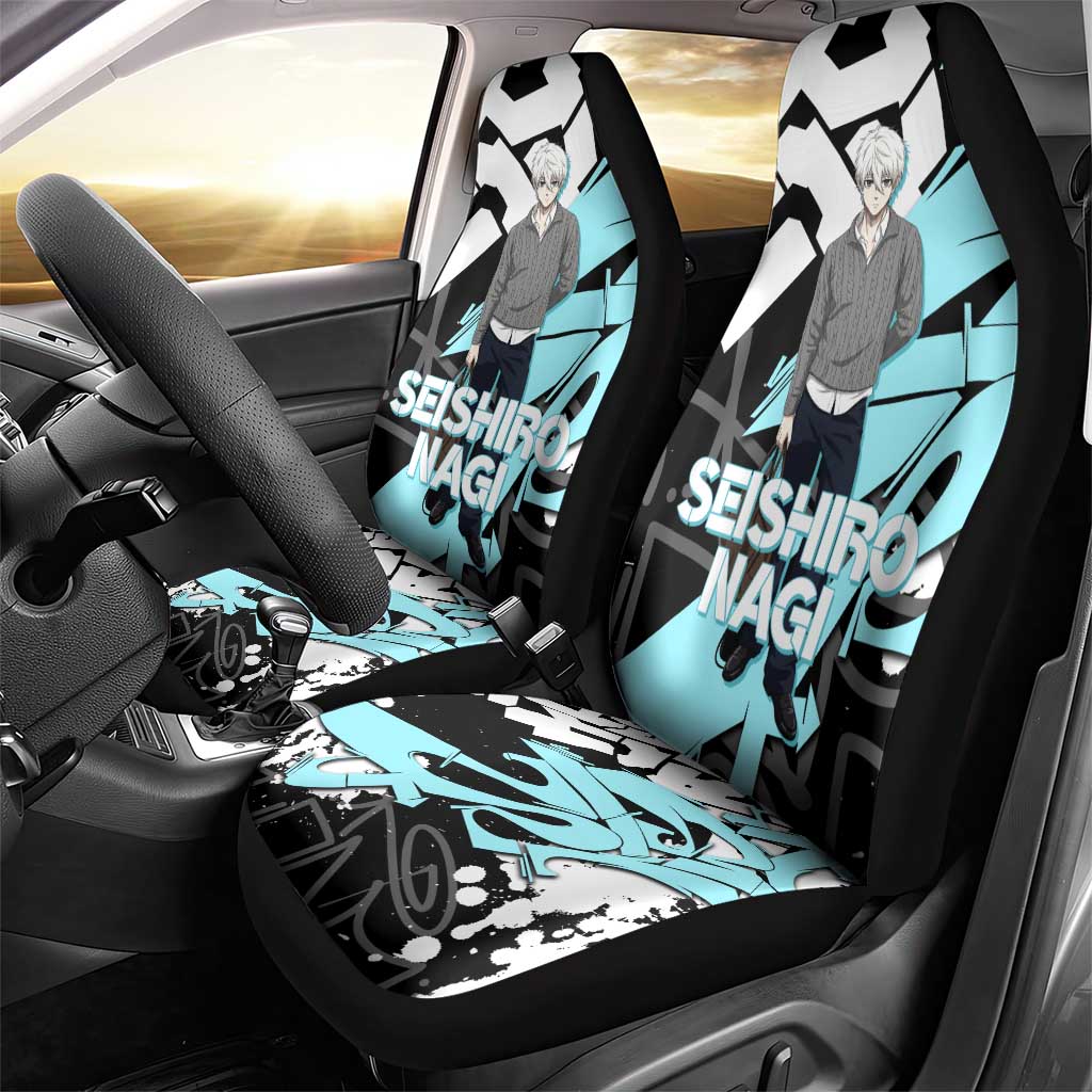 Seishiro Nagi Blue Lock Car Seat Cover Light Blue Graffiti Anime Style