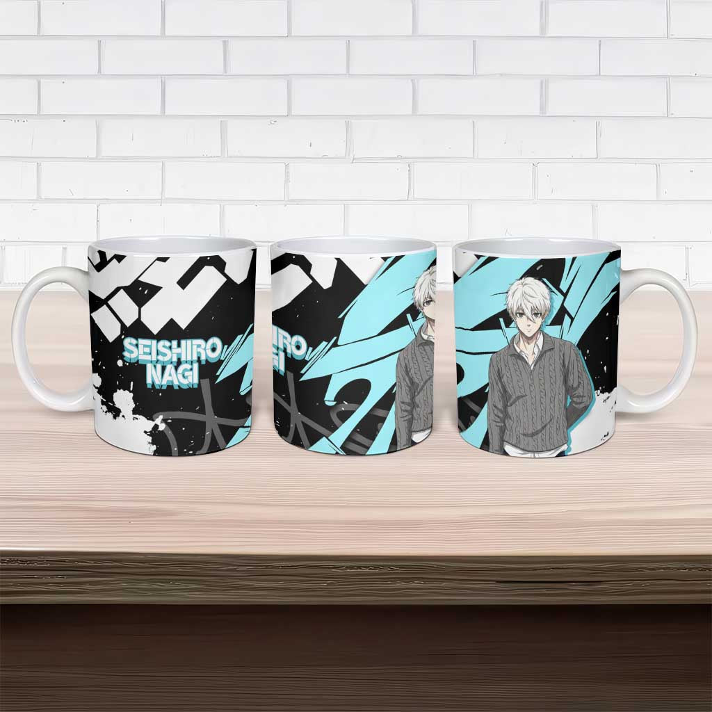 Seishiro Nagi Blue Lock Ceramic Mug Light Blue Graffiti Anime Style