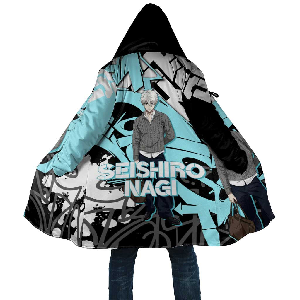 Seishiro Nagi Blue Lock Cloak Light Blue Graffiti Anime Style