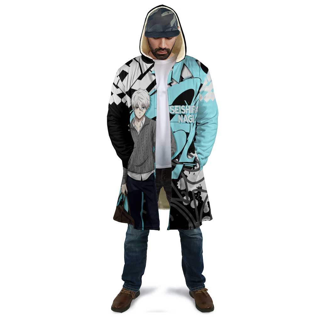 Seishiro Nagi Blue Lock Cloak Light Blue Graffiti Anime Style