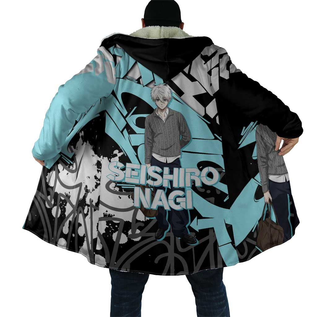 Seishiro Nagi Blue Lock Cloak Light Blue Graffiti Anime Style