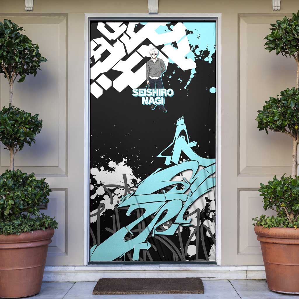 Seishiro Nagi Blue Lock Door Cover Light Blue Graffiti Anime Style