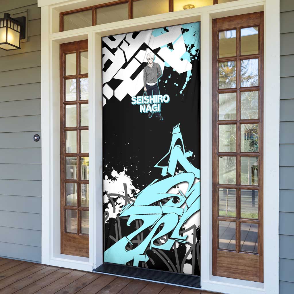 Seishiro Nagi Blue Lock Door Cover Light Blue Graffiti Anime Style
