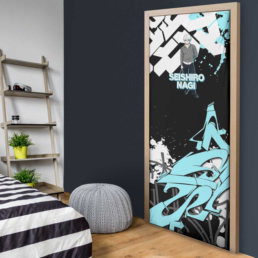 Seishiro Nagi Blue Lock Door Cover Light Blue Graffiti Anime Style
