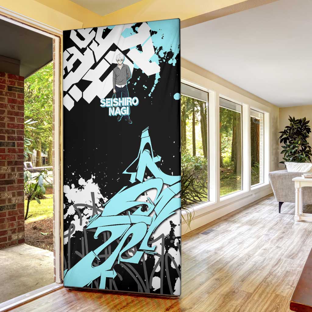Seishiro Nagi Blue Lock Door Cover Light Blue Graffiti Anime Style