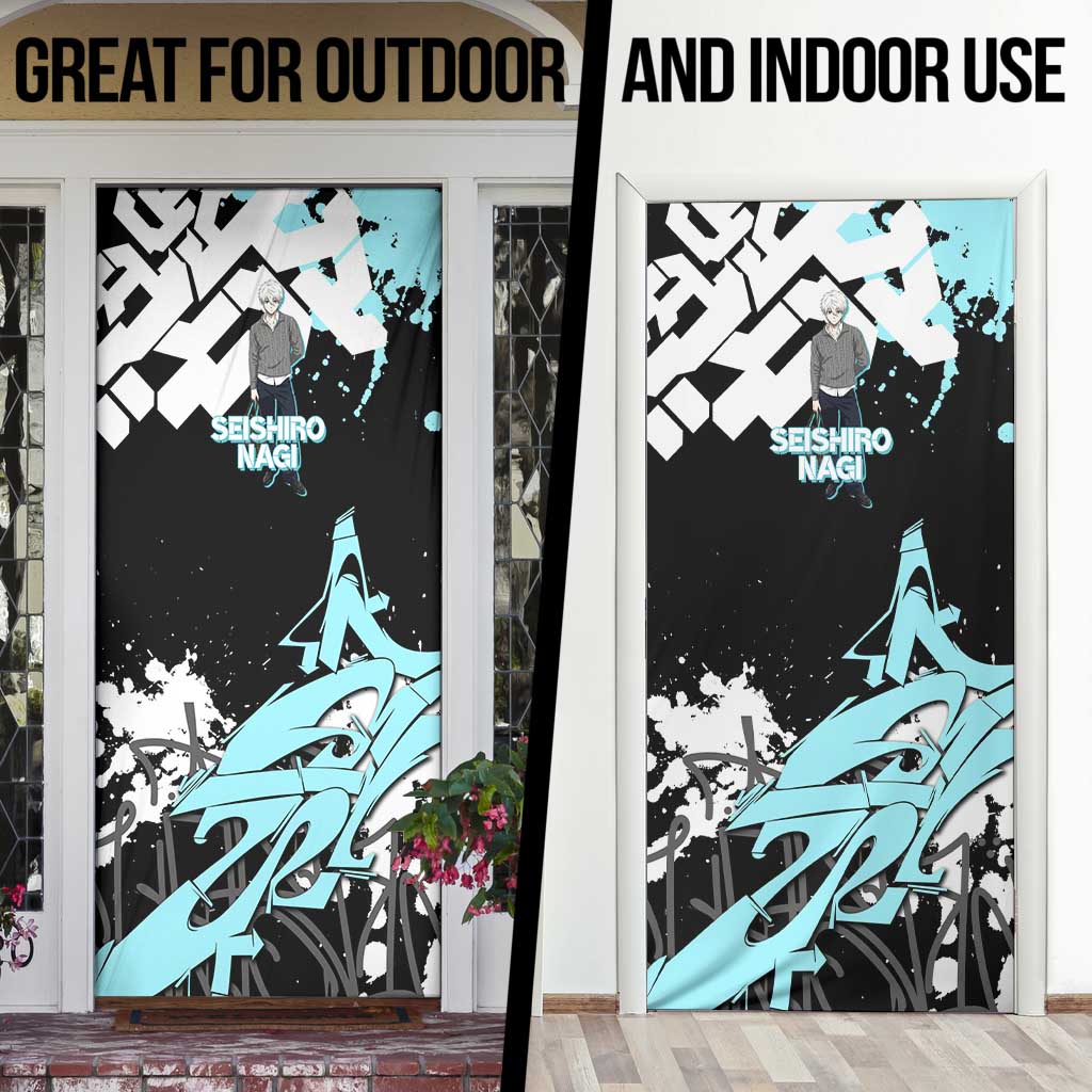 Seishiro Nagi Blue Lock Door Cover Light Blue Graffiti Anime Style